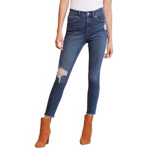 New GOOD AMERICAN Cotton Good Legs Crop Frey Hem Skinny Jeans Blue Sz 2 / 26